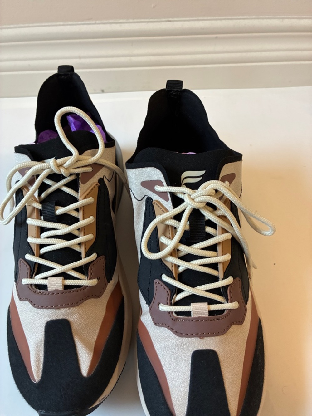 Athletic Sneakers in Black, Cream & Brown